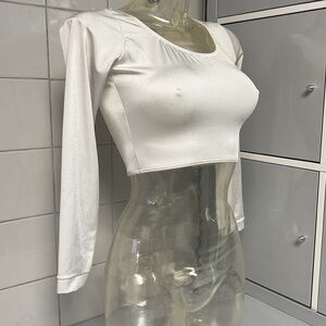 White Shimmery Spandex Long Sleeve Crop Top L EUC